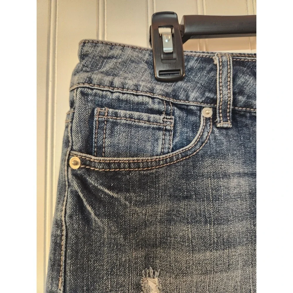 Women's Blue Distress Denim Micro Mini Skirt Size 11 Casual Y2K Grunge W34
